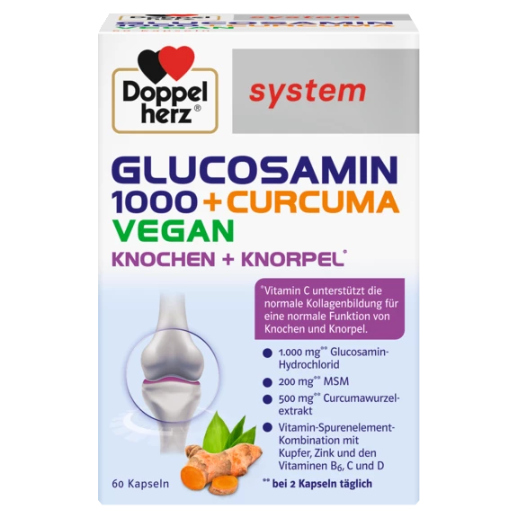 Doppelherz system GLUCOSAMIN 1000 + CURCUMA VEGAN Frontansicht